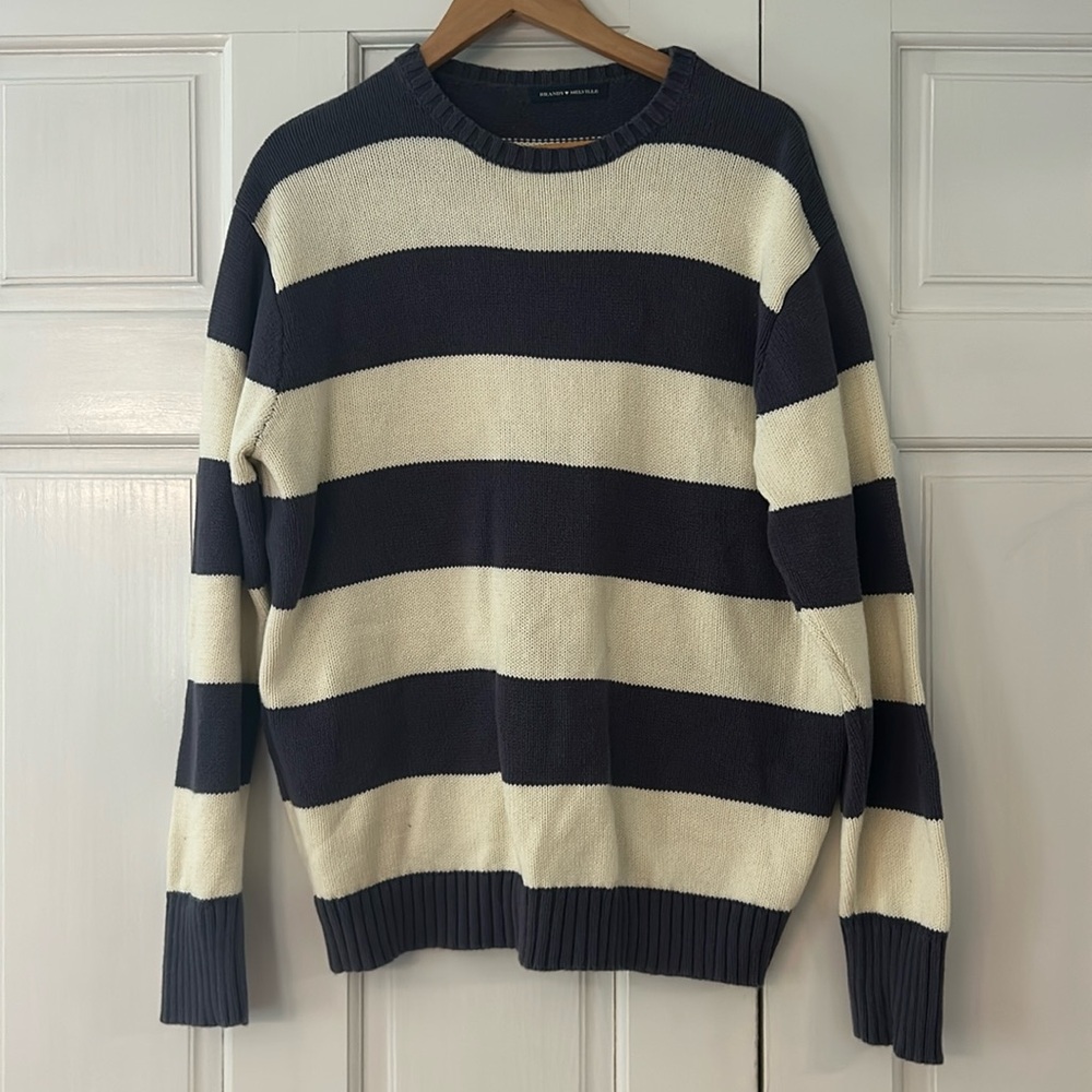 Brandy Melville one size fits all blue & white 100% Cotton sweater. Like new
